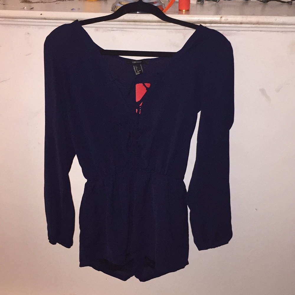 Navy blue lace up romper